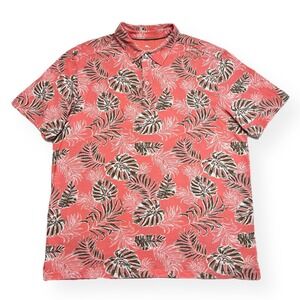 Tommy Bahama Polo Shirt Men Large Pink Green Tropical Print Stretch‎
